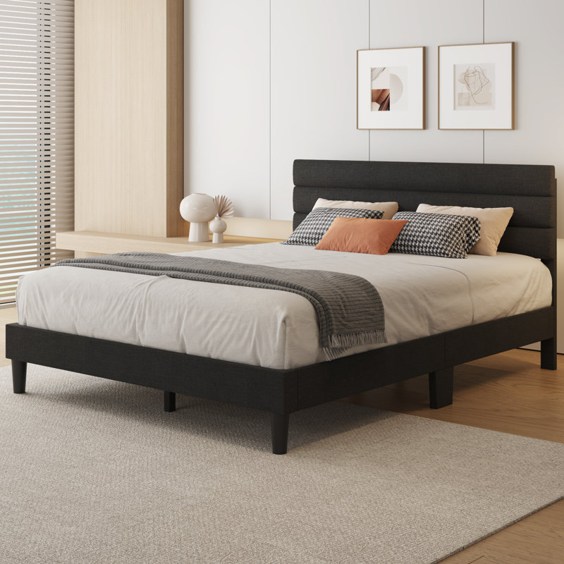 Lit plateforme tapissier Dontarius, Grand, Gris / noir