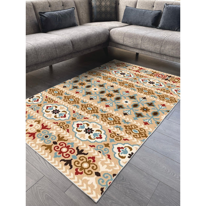 Tapis brun en coton à imprimé numérique Taniya, Tapis de couloir 2 pi 7 po x 6 pi 7 po