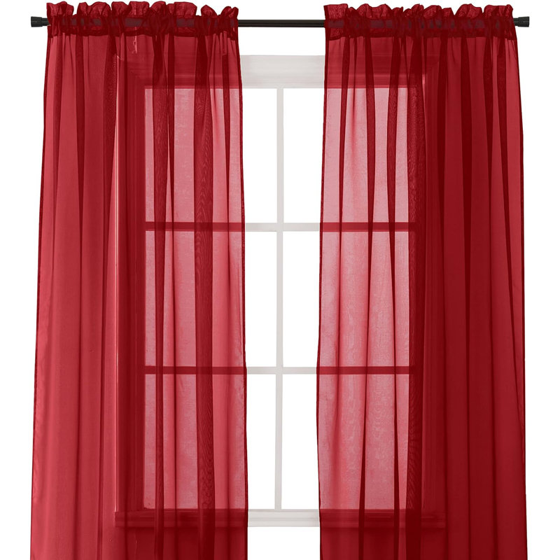 Yaelle Semi Sheer Curtain Pair, 60" W x 84" L, Burgundy