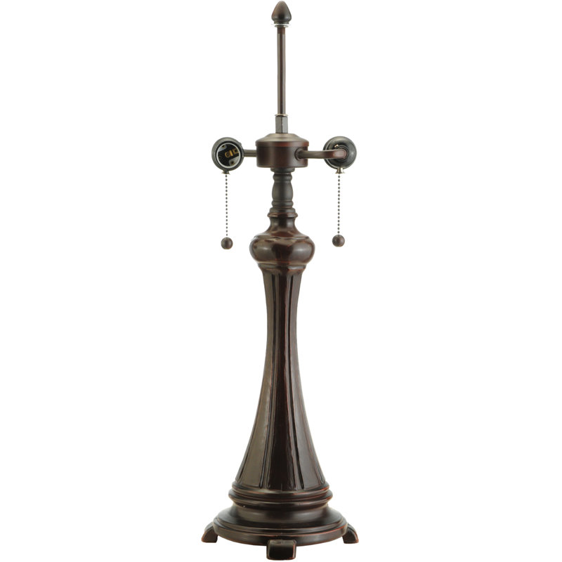 25" Mahogany Bronze Stained Glass Table Lamp with Dual Lights