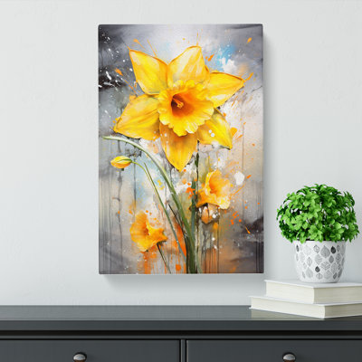Daffodil Flower Action Painting - Wrapped Canvas