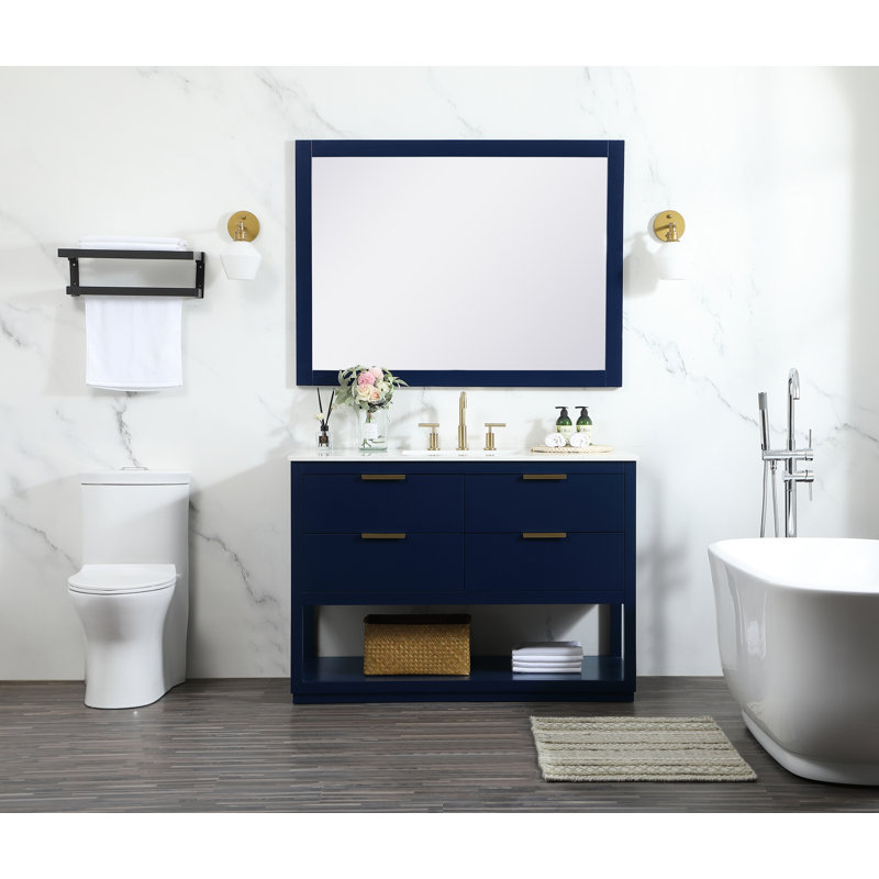 Larkin 48'' Blue Solid Wood Single Bathroom Vanity with Marble Top