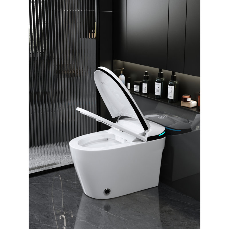 White Luxury Toilet Bidet - Auto Open/Close, Foot Sensor, Warm Water, Dryer, Deodorization Seat Smart Open/Close Lid, Air Drying, Flush, Porcelain, Women Washing