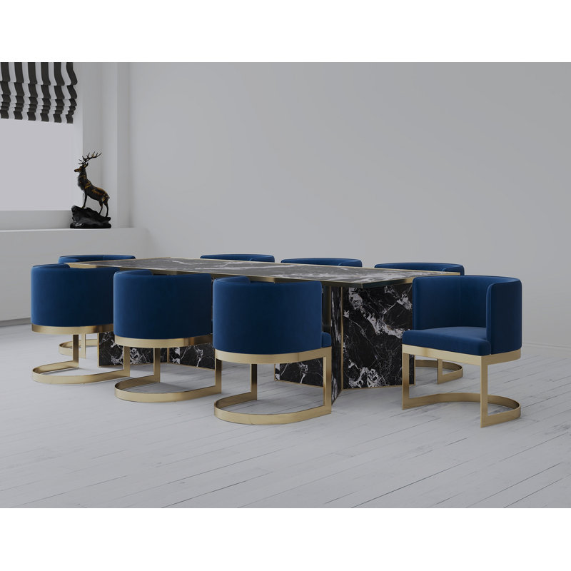 Chaise en velours Aura, Bleu très foncé