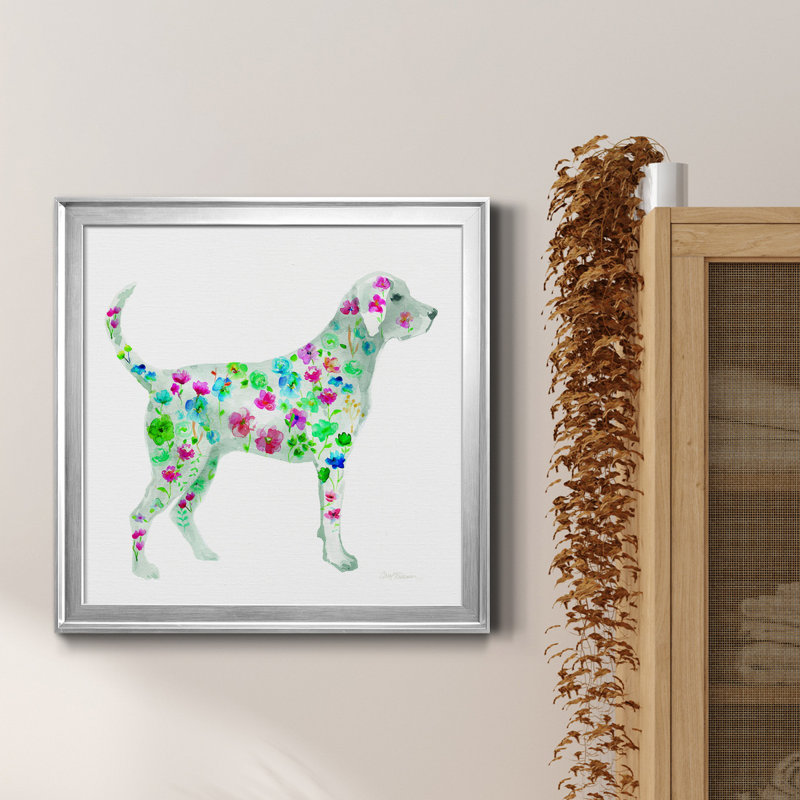 Tapisserie Labrador - Peinture sur toile encadrée, Encadrement argenté, H 22,5 po x l 22,5 po x P 1,5 po