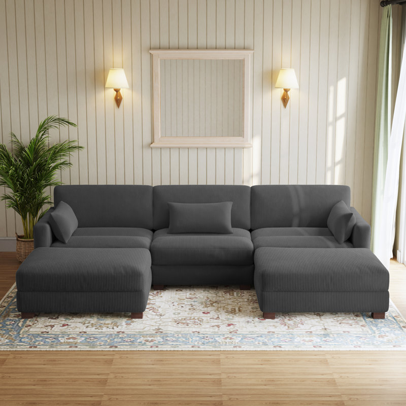Maelina Reversible Modular Corner Sofa, 83.8cm H x 312.4cm W x 172cm D, Grey