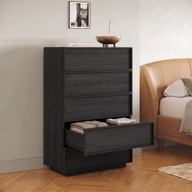 Commode moderne Abbate à 5 tiroirs, 75 cm de largeur et 122 cm de hauteur., Black