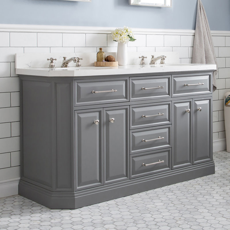 Palace 60'' W Double Vanity, Cashmere Gray, Polished Nickel