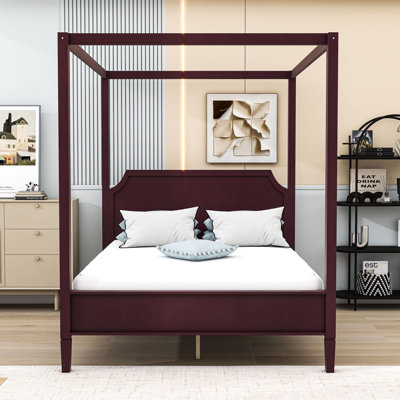 Lit plateforme à baldaquin en bois avec tête de lit