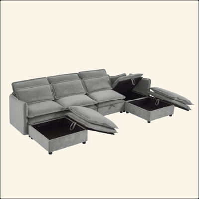 Double-Layer Cushion Modern Large U-Shaped Modular Sofa, Freely Combinable 6-Seater With Storage Function, Convertible To Sofa Bed, Perfect For Living Rooms, Offices, And Apartments