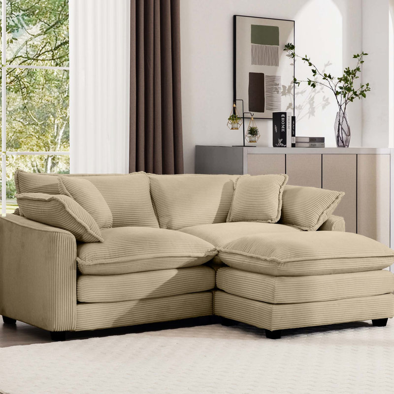 Velours côtelé avec lignes lisses pour un look moderne 2, brun clair, repos confortable