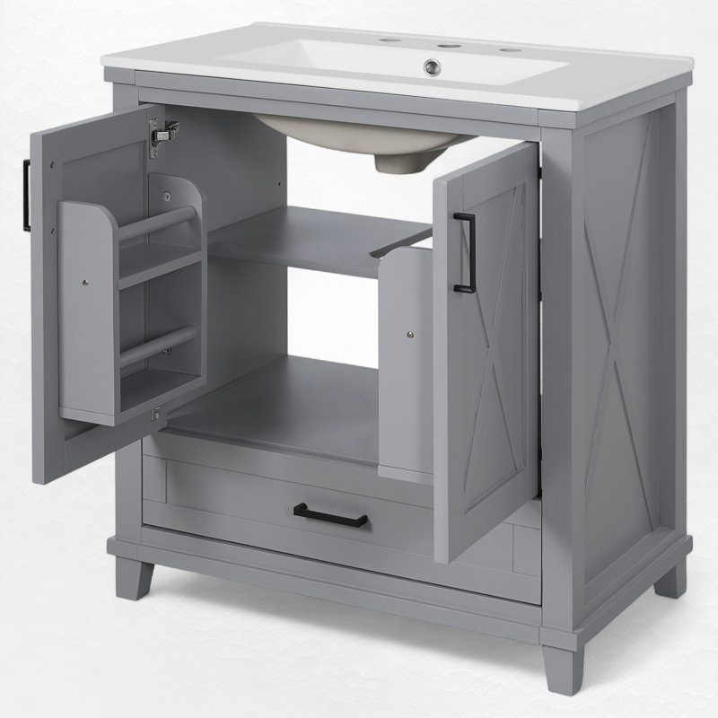 Meuble-lavabo simple 30 po avec comptoir en céramique, Grey