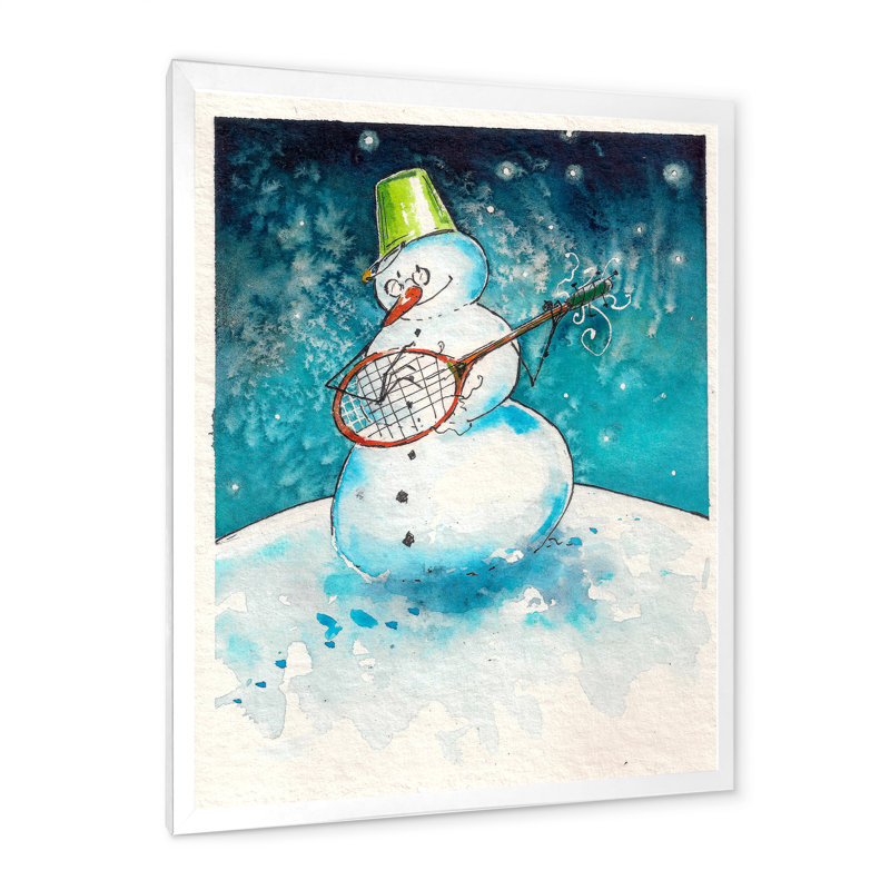 Bonhomme de neige de Noël jouant de la guitare - reproduction d'art sur toile, H 40 po x l 30 po x P 1,5 po