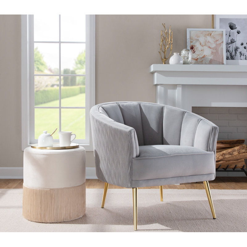 Benley Pleated Waves Velvet Armchair, Silver Velvet