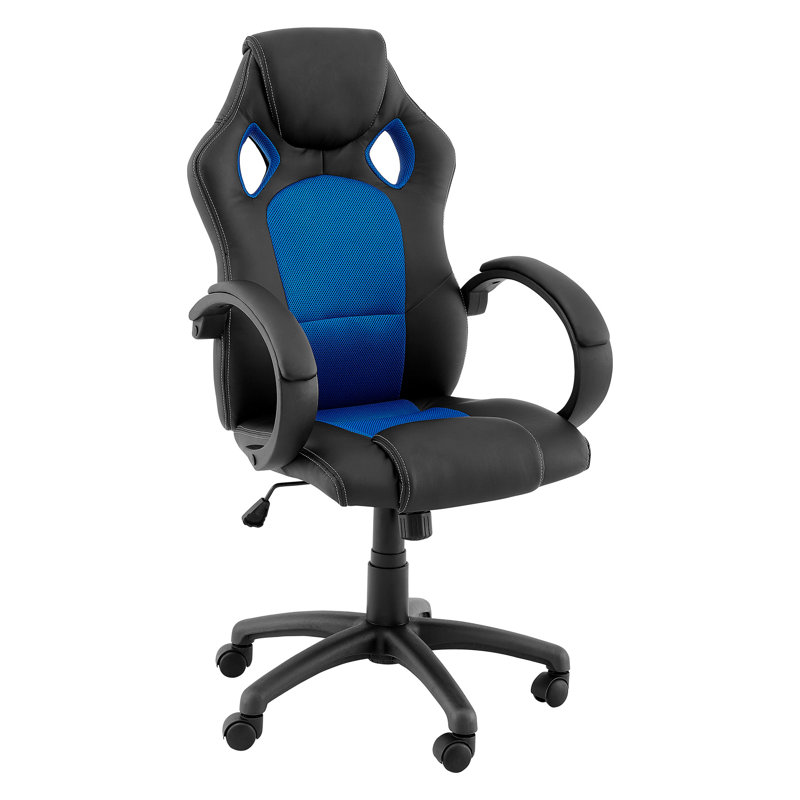 Inbox Zero Adjustable Height PC & Racing Game Chair, Black/Blue
