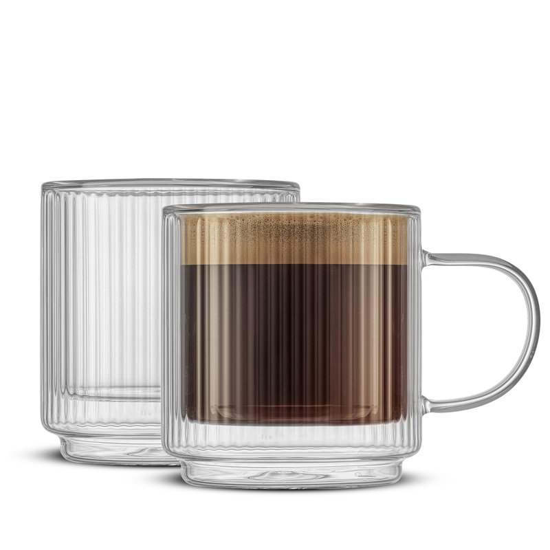Haven Clear Fluted Stackable Double Wall Glass Mugs, Set of 2