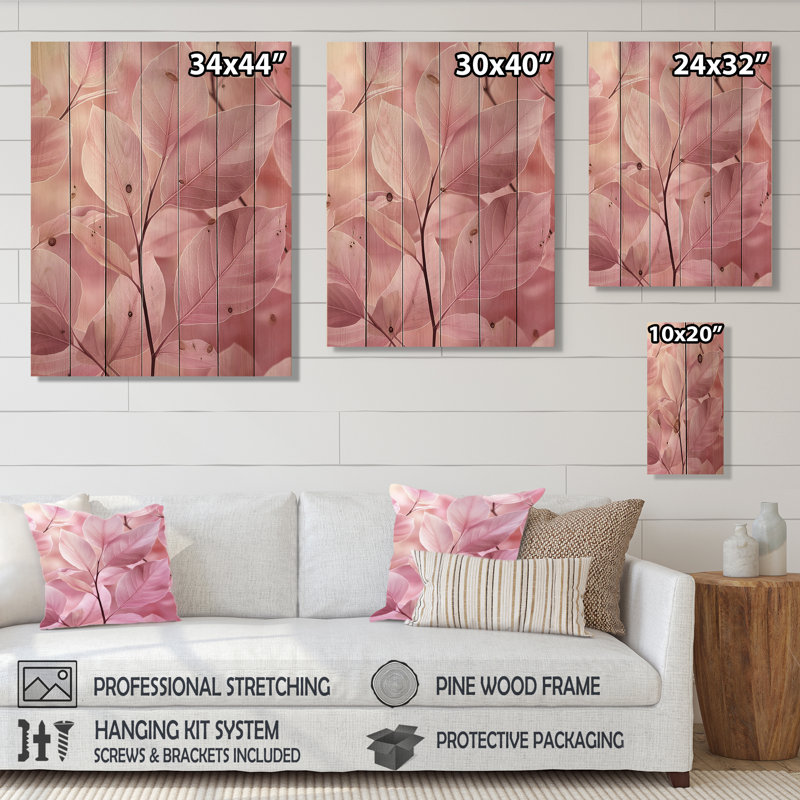 Rose Shadows Among The Leaves III - Leaves Wood Print - On Natural Pine Wood, 20" H x 10" W x 0.78" D