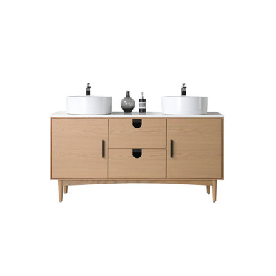 Antonina 60” Whitewash Oak Mid-century Freestanding Bathroom Vanity