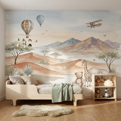 Muted Green Wallpaper Watercolor Safari Removable Desert Nursery Wall Decor