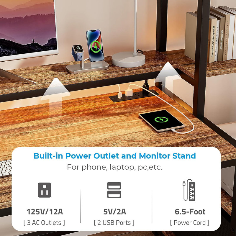 Bureau d'ordinateur Aliette, Noyer / Noir, H 29,5 po x l 68,89 po x P 18,9 po