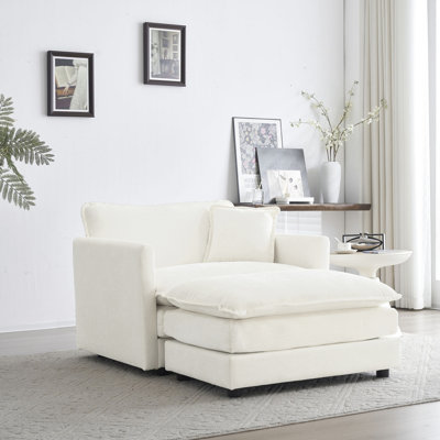 Chaise d'appoint de salon avec tissu chenille blanc, rembourrage en éponge, base confortable pour la chambre à coucher et la salle de lecture, structure en bois massif