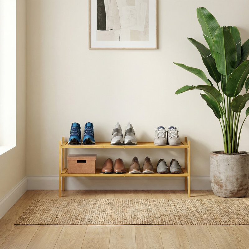 Range-chaussures en bambou pour garde-robe, range-chaussures empilable, H 13,5 po x l 27,5 po x P 9,8 po, Naturel