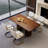 70 Inch Walnut Solid Wood Dining Table With Fluted Design And Brushed Gold Base-129584494-129584495
