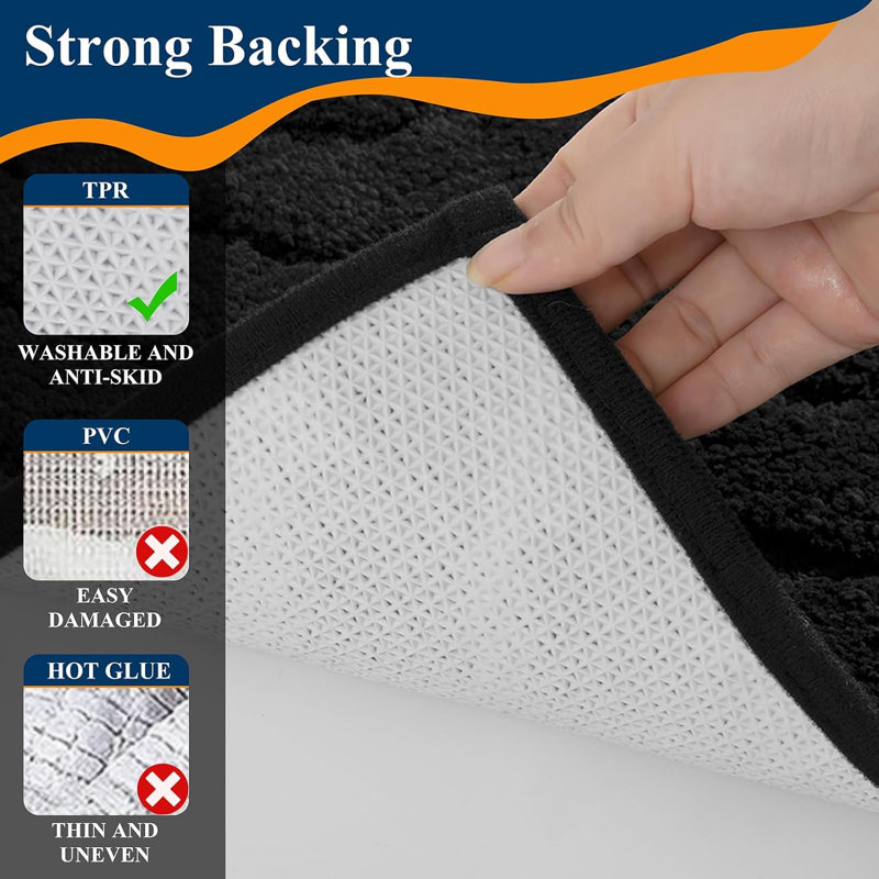 5 Piece Soft Absorbent Microfiber Bath Rug Set With Non-Slip Backing, Black