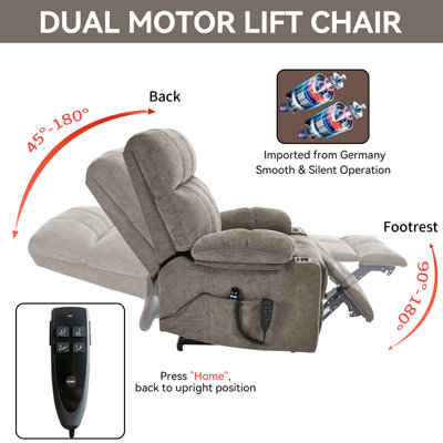 Dual Motor Infinite Position Up To 350 Lbs Power Lift Recliner Chair, Heavy Duty Motion Mechanism With 8-Point Vibration Massage And Lumbar Heating, Dual Cup Holders