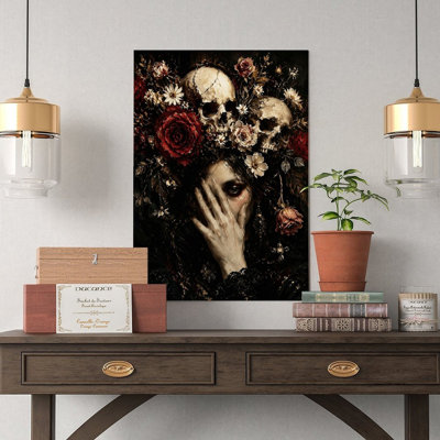Canvas Wall Art Gothic Skull And Rose Floral Crown Wall Art Print Vintage Poster Print Home Decor