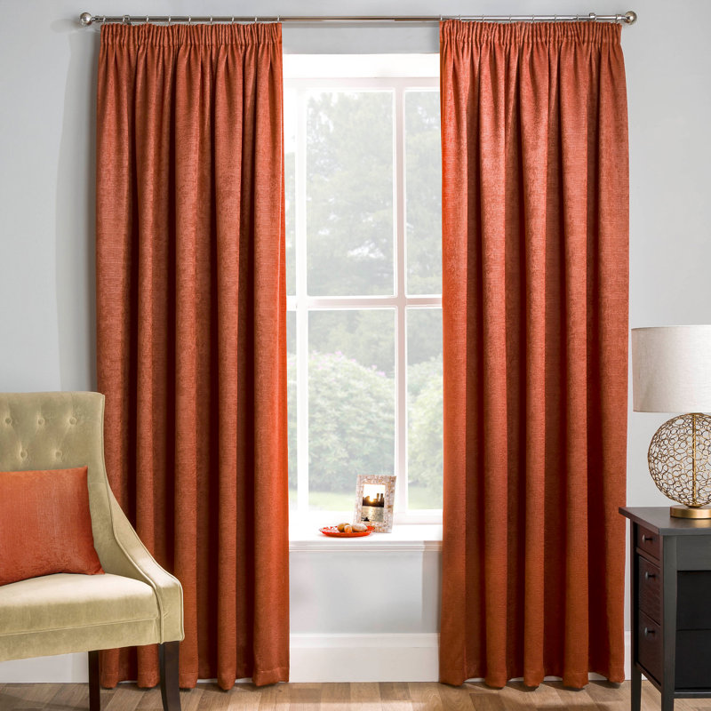Armington Pencil Pleat Light Reducing Thermal Curtain, Orange, 117cm Width x 183cm Drop