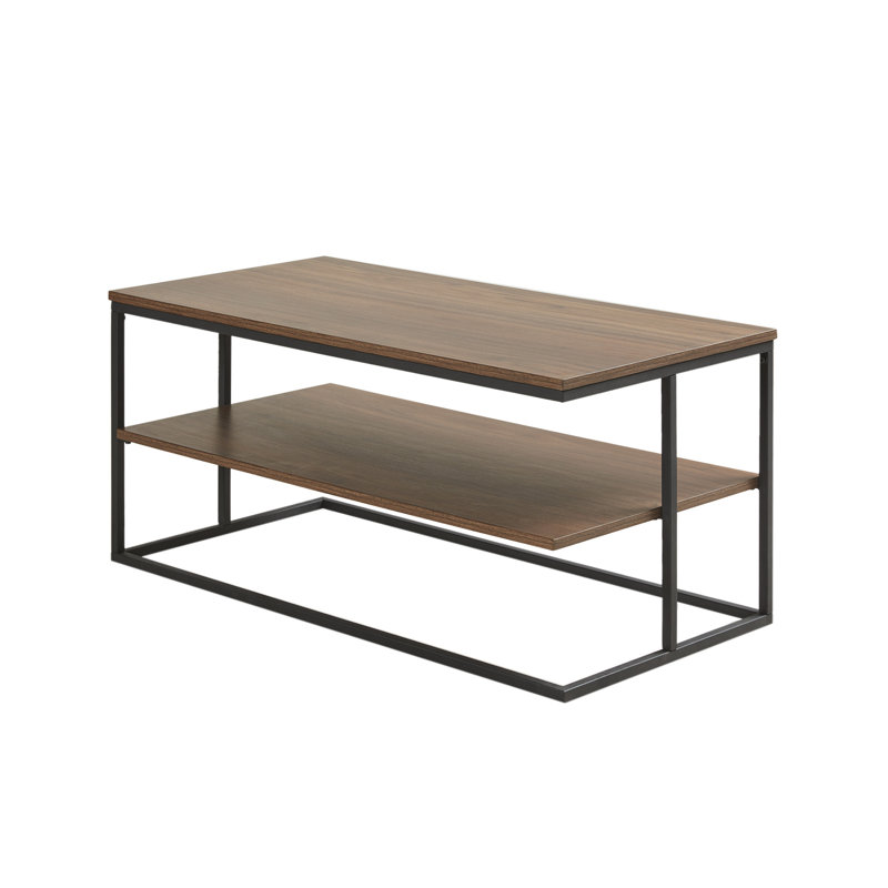 Modern 42" Dark Brown Wood & Black Metal Rectangular Coffee Table