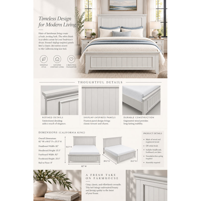 Monteith Shiplap-inspired Panel Bed in Off-White, California King