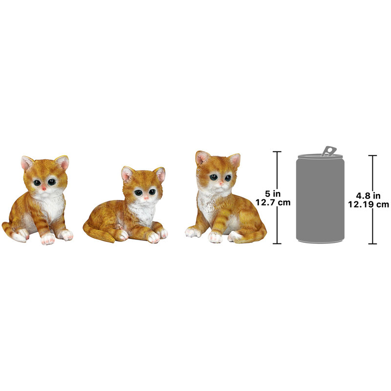 Mini triplets de chatons tabby, statues de chat