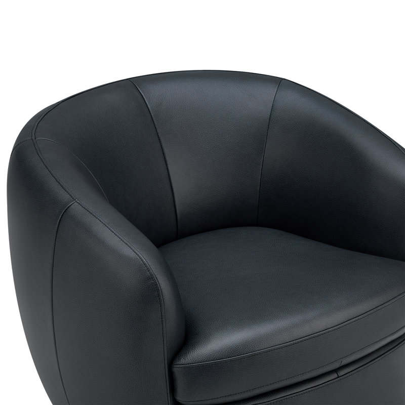 Fauteuil demi-tonneau pivotant en cuir véritable Marcy, Cuir véritable chameau, Noir