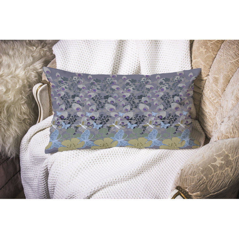 Papillon Paradise  Rectangular Throw Pillow, Blue/Gray