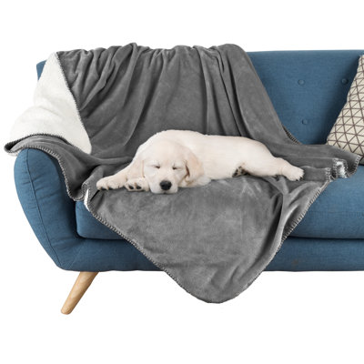 Waterproof Pet Blanket - 50x60-Inch Reversible Sherpa Fleece Throw Protects Couches, Cars, and Beds from Spills, Stains, and Fur Washable Sofa Pet Cover by PETMAKER (Gray)   