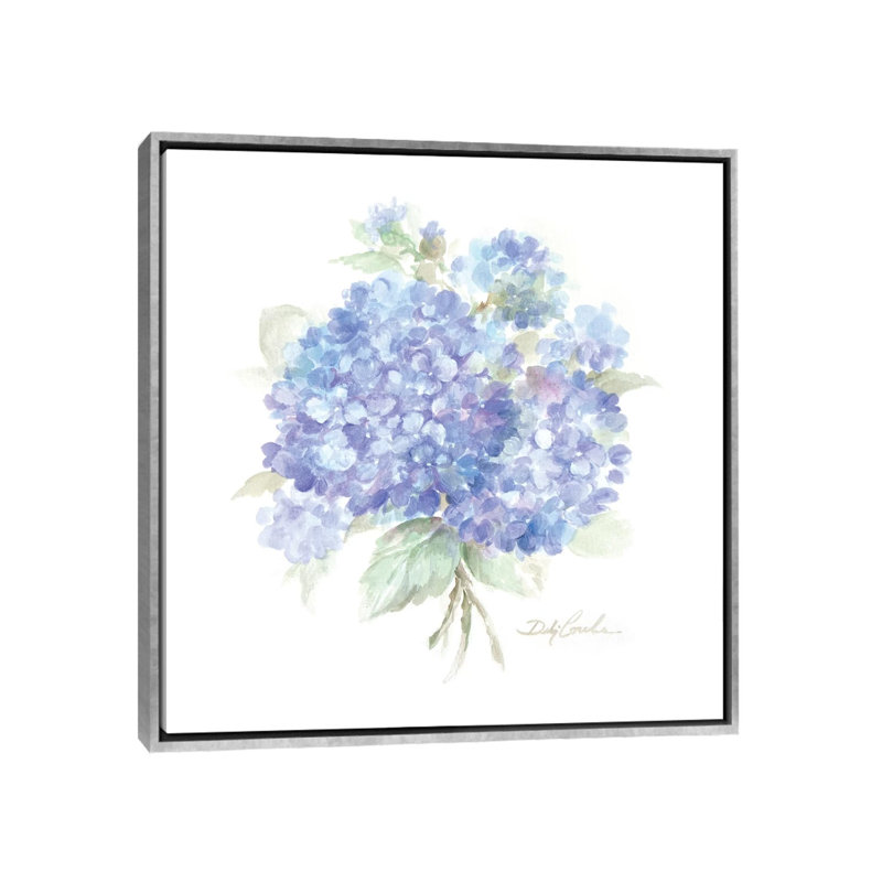 Reproduction d’art, "hydrangeas I" par Debi coules, H 18 po x l 18 po x 1,5 po, Pas de tapis, Encadrement argenté