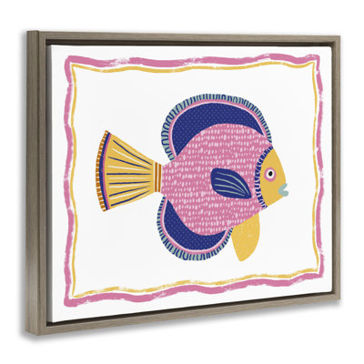 Pink Fish Illustration  Floater Canvas Wall Art, design by Lisa Nohren