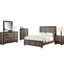 Grand lit avec tête de lit en bois, mobilier de chambre à coucher au fini chêne