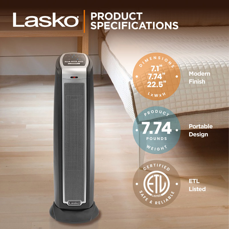 Black Ceramic Electric Tower Heater with Adjustable Thermostat