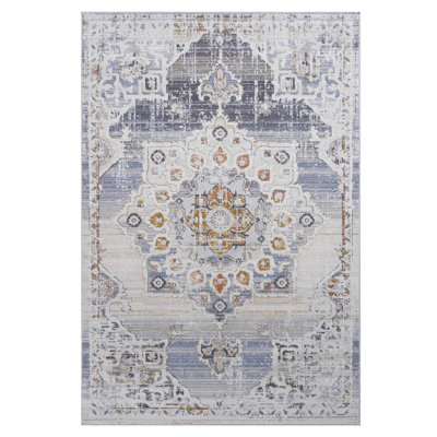 5x7 Cream Area Rug With Gold Medallion Feature - Non-shedding, For Study Non-shedding In Cream/gold , - Study, Home Office