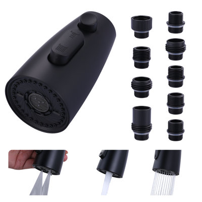 1/2 In. Pull Down Kitchen Faucet Spray Head Replacement 3-Function With 9 Adapters