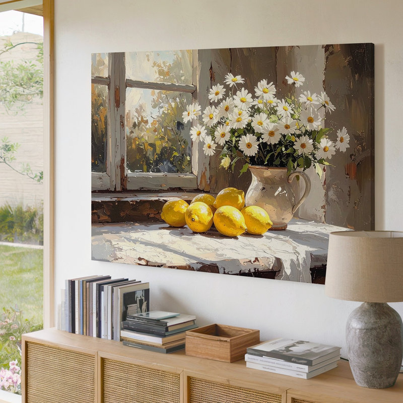Toile, fenêtre ensoleillée, impression sur toile, citrons et marguerites, art mural, H 9 po x l 12 po