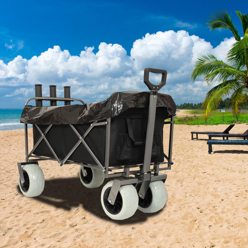 Chariot de pêche avec porte-canne et pneus, H 44,5 po x l 44,9 po x P 26 po