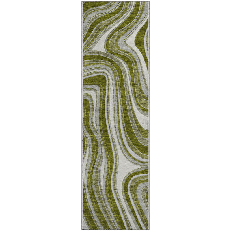 Premium Machine Washable Prisco Olive Rug, Runner 2'3" x 7'6"