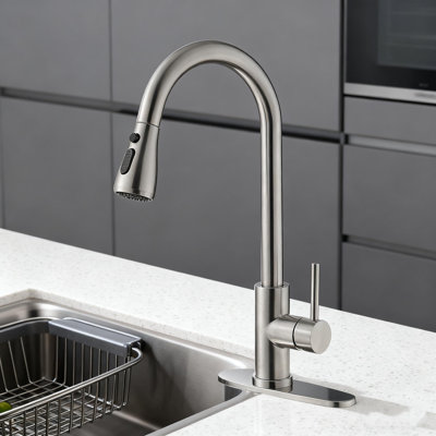 Single Handle Kitchen Faucet With Pull Out Sprayer - 360° Rotatable High-arc, 3 Water Modes