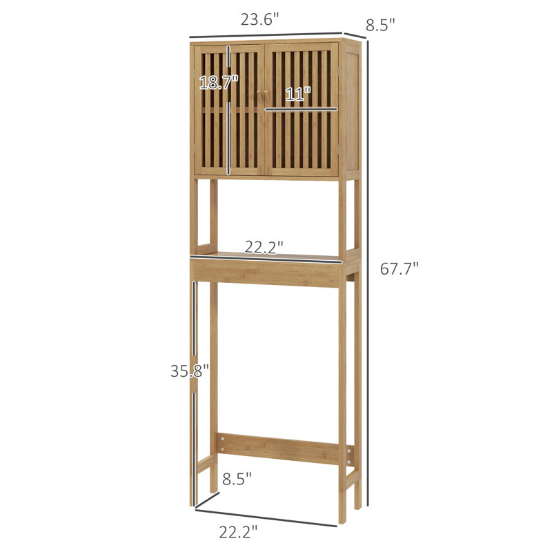 Natural Bamboo Over-the-Toilet Storage Cabinet with Adjustable Shelf