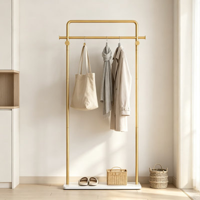 Portemanteau doré avec tablette Portant à vêtements autoportant en métal robuste pour Boutiques Portant à vêtements moderne pour vestiaire de vestibule