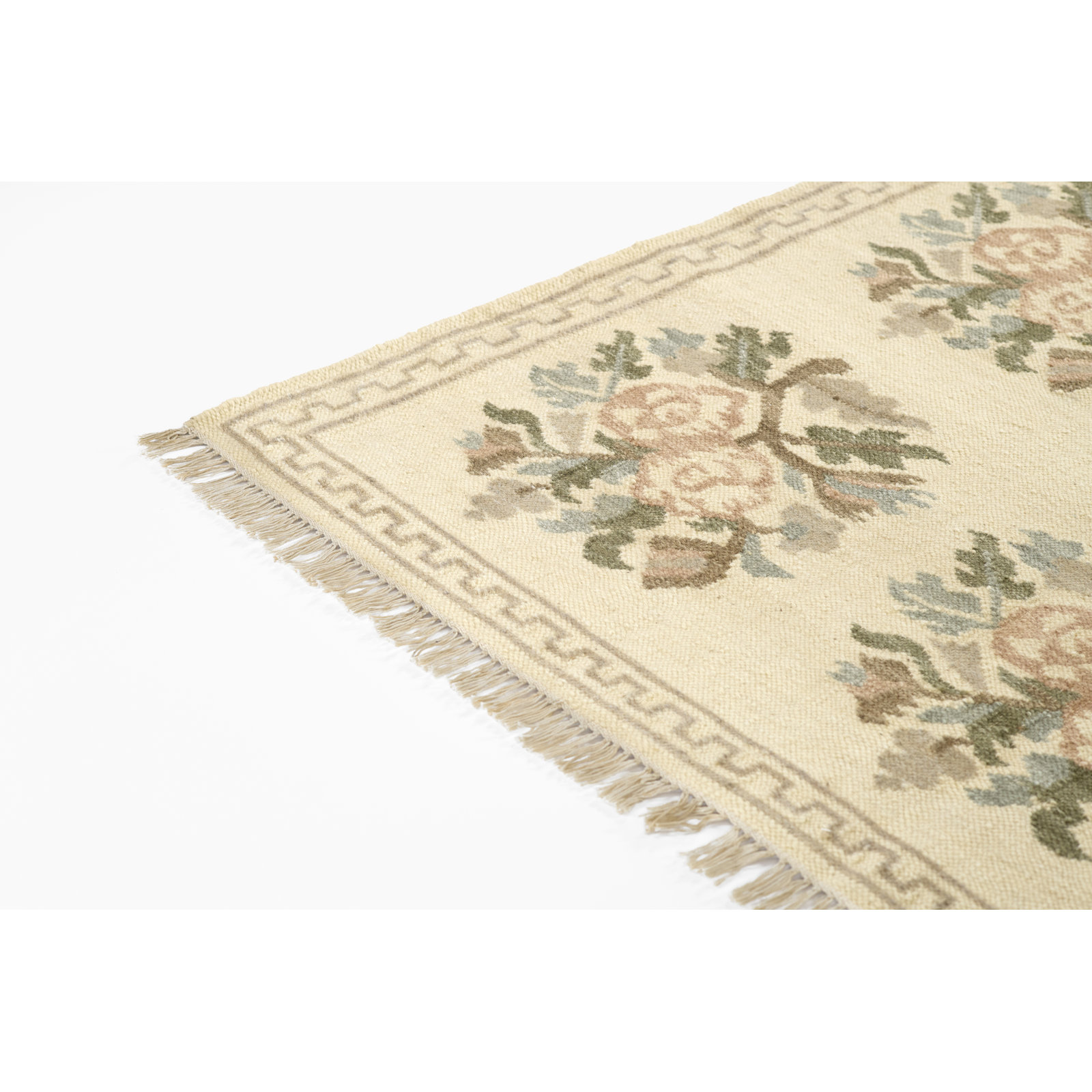 Florence Floral Hand Woven Wool and Cotton Ivory Area Rug, 2' X 3'